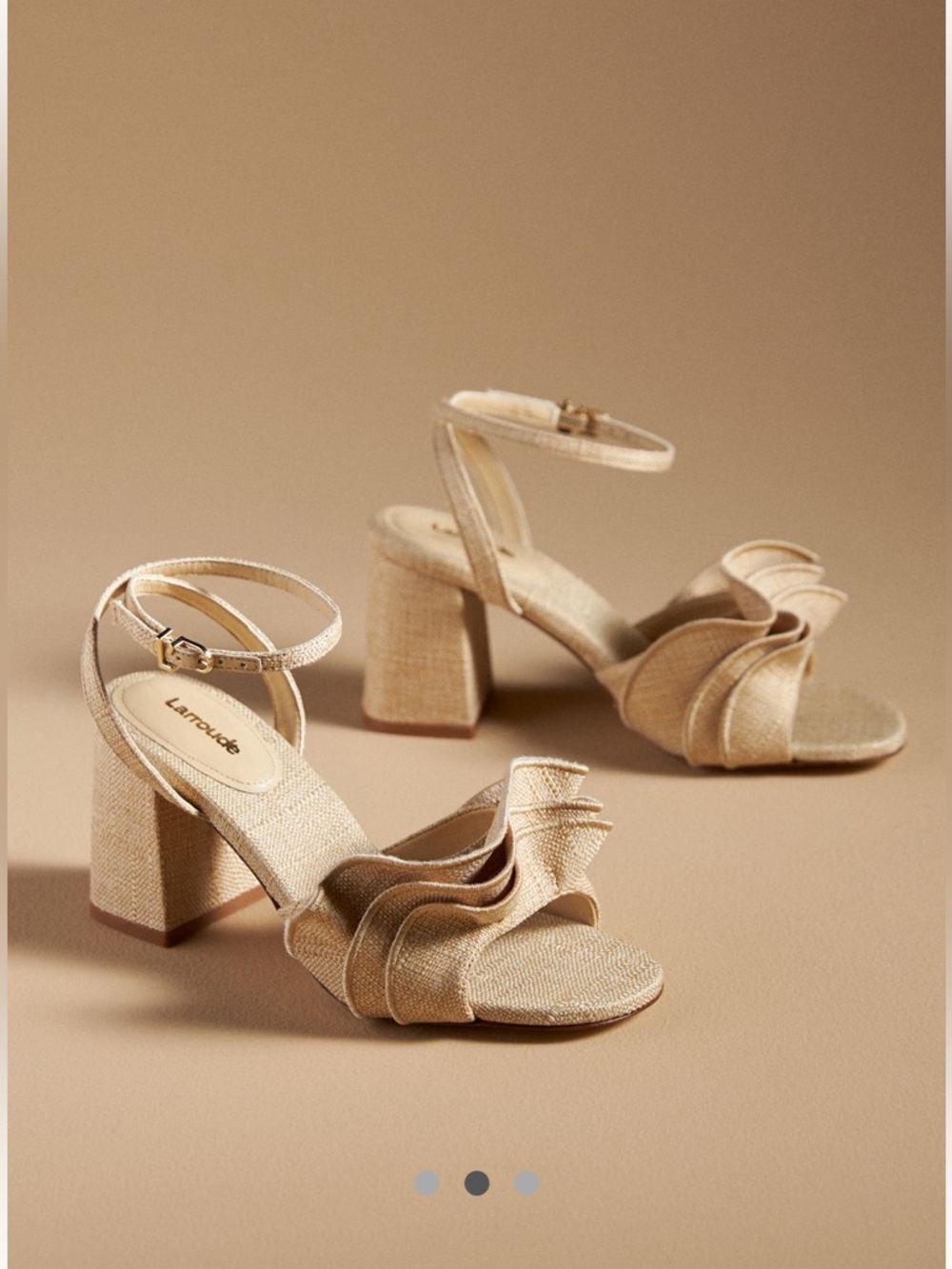 Larroude Womens Selena Ruffle Sandal Ankle Buckle Block Heel Size 6
